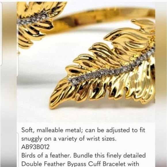 ALEXIS BITTAR DOUBLE FEATHER CUFF IN GOLD WITH CRYSTALS!!! - Picture 3 of 4